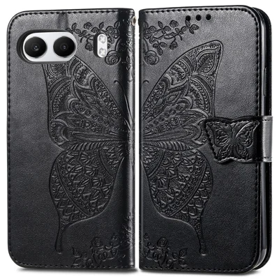 For OnePlus Nord 4 Case PU Leather Wallet Phone Cover Butterfly Pattern - Black