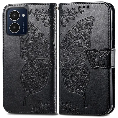 Voor HMD Pulse Pro Hoesje PU Leren Portemonnee Telefoonhoesje Vlinderpatroon - Zwart