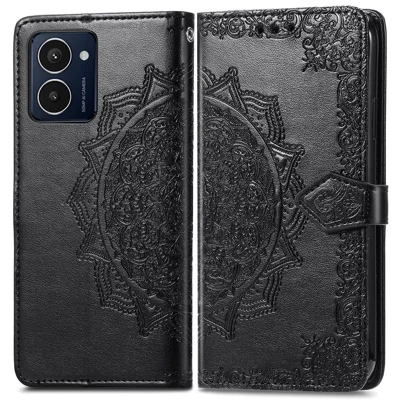 For HMD Pulse Pro Case Mandala Reliefontwerp Lederen Portemonnee Telefoonhoes - Zwart