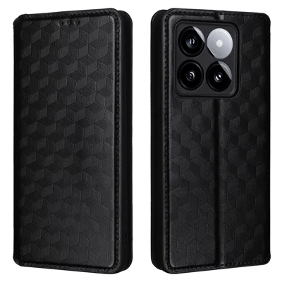For Xiaomi 14T Wallet Case Rhombus Imprinted Leather Phone Cover - Black