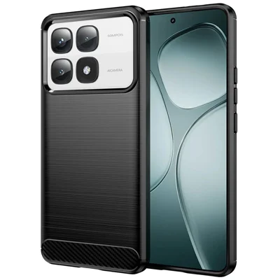 For Xiaomi 14T Pro Case Carbon Fiber Texture TPU Brushed Phone Cover - Black
