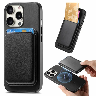 B2 لجهاز iPhone 16 Pro غطاء هاتف بحقيبة بطاقات مغناطيسية قابلة للفصل من الجلد + TPU - أسود