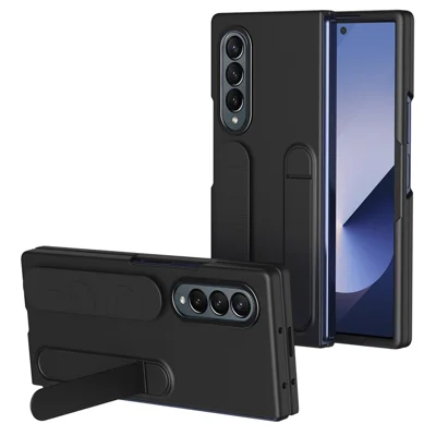 For Samsung Galaxy Z Fold4 5G Case Kickstand Wristband PC+Silicone Phone Cover - Black
