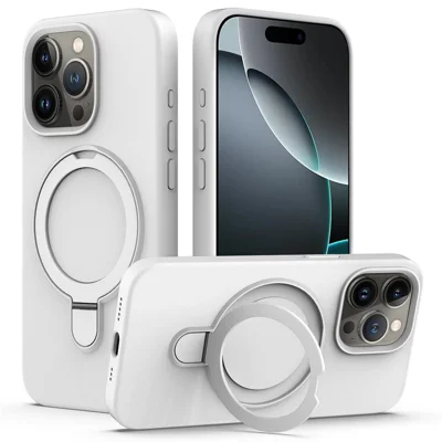 For iPhone 16 Pro Case Compatible with MagSafe Kickstand PC + Silicone Phone Cover - White