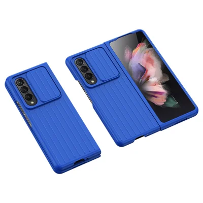 For Samsung Galaxy Z Fold3 5G Phone Case Shockproof Anti-Drop Case Cell Phone PC Cover with Slide Camera Protection - Blue