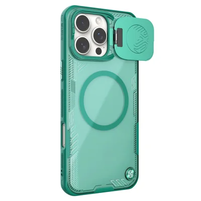 NILLKIN Iceblade CamProp Magnetic Series For iPhone 16 Pro Case Compatible with MagSafe PC+TPU Phone Cover Slide Lens Lid - Green