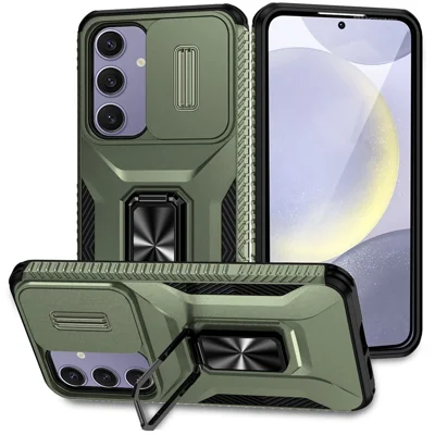 Obudowa do Samsung Galaxy S24 FE z osłoną aparatu, uchwytem kickstand, antypoślizgową z TPU+PC - Zielona