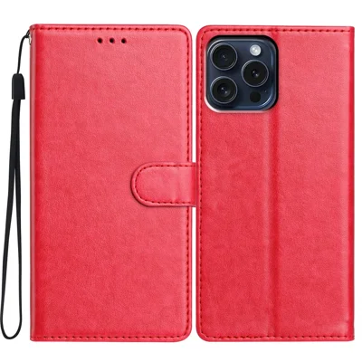For iPhone 14 Pro Leather Phone Case Wallet Stand Cover with Handy Strap - Rose
