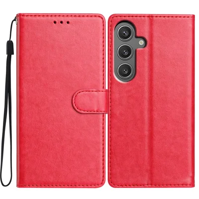 Leer telefoonhoesje met portemonnee voor Samsung Galaxy S24 met stand en handige riem - Roze