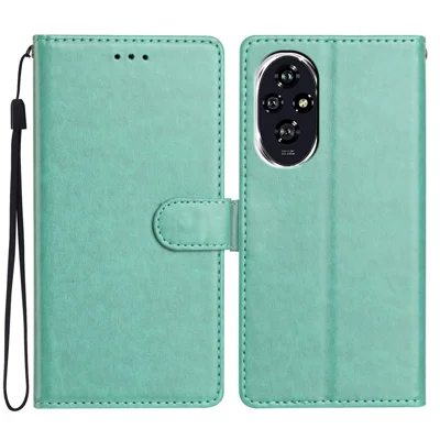 For Honor 200 5G Leather Phone Case Wallet Stand Cover with Handy Strap - Green