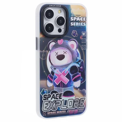 JAUCASE For iPhone 15 Pro Max Case Compatible with MagSafe Bear Pattern PC+TPU Matte Phone Cover - Space Explore Bear