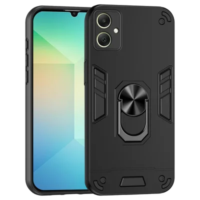 Zwart telefoonhoesje voor Samsung Galaxy A06 4G, PC+TPU, valbescherming, met ringstandaard
