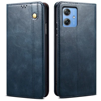 Voor Motorola Moto G55 5G hoesje met gekke paardenstructuur Waxy lederen portemonnee standaard telefoonhoesje - Blauw