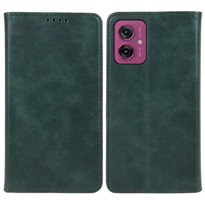 For Motorola Moto G55 5G Case Strong Magnetic PU Leather Phone Cover Calf Texture - Green