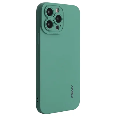 ENKAY HAT PRINCE For iPhone 14 Pro Max Camera Lens Precise Cutout Liquid Silicone Case Solid Color Phone Protective Cover - Blackish Green