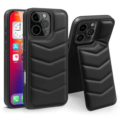 For iPhone 16 Pro Max Case Compatible with MagSafe RFID Blocking Card Slot Leather Back Cover - Black