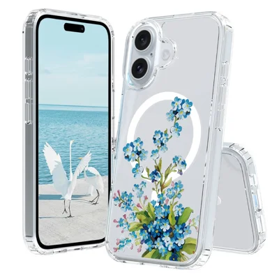 For iPhone 16 Plus Case Compatible with MagSafe Flower Pattern Printing TPU+PC Phone Cover - Style C
