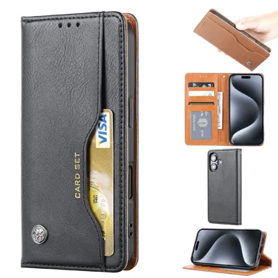 Voor iPhone 16 Hoesje met Magnetische Sluiting PU Leren Standhoes - Zwart