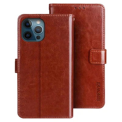 IDEWEI Telefon Brieftasche Hülle Für Iphone 14 Pro Max, Anti-fall Crazy Horse Strukturierte PU Leder-telefonschale Magnetische Schließabdeckung Ständer - Braun