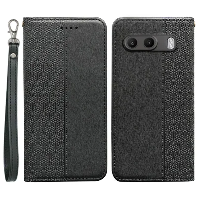For OnePlus Nord 4 Wallet Phone Case Checkered Pattern Imprint Leather Flip Cover with Wrist Strap - Black