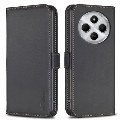 BINFEN COLOR BF31 For Xiaomi Poco C75 4G / Redmi 14R 5G / 14C 4G Case PU Leather Flip Folio Phone Wallet Cover - Black