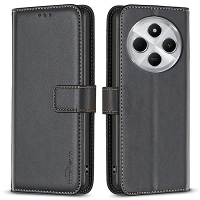 BINFEN COLOR BF17 dla Xiaomi Poco C75 4G / Redmi 14R 5G / 14C 4G Etui Portfelik Folio Skórzane Czarny