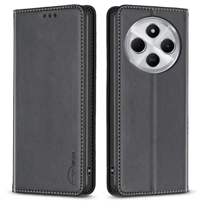 BINFEN COLOR BF18 For Xiaomi Poco C75 4G / Redmi 14R 5G / 14C 4G Case PU Leather Card Holder Phone Cover - Black