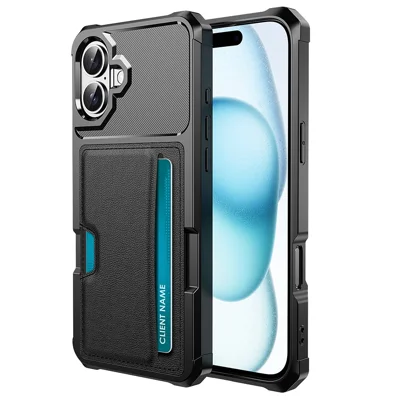 For iPhone 16 Plus Case Card Slot Leather+TPU Defender Phone Cover