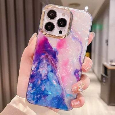 For iPhone 16 Pro Max Case IMD Marble Shell Pattern TPU+PC Phone Cover - Style 8