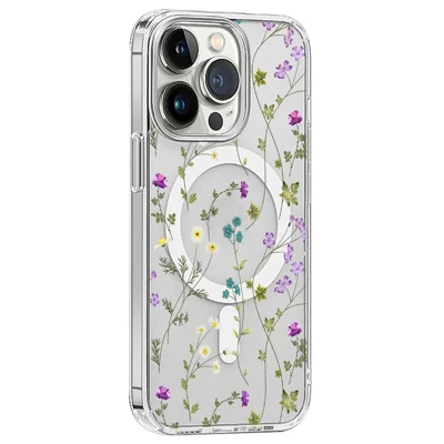 For iPhone 16 Pro Case Flower Series TPU+PC Phone Cover Compatible with MagSafe - Transparent