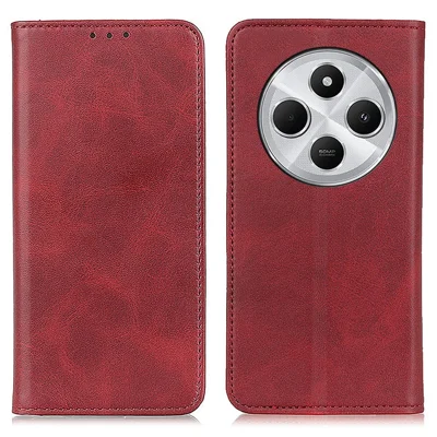 Voor Xiaomi Poco C75 4G / Redmi 14R 5G / 14C 4G hoesje gespleten lederen flip portemonnee telefoonhoes - Rood