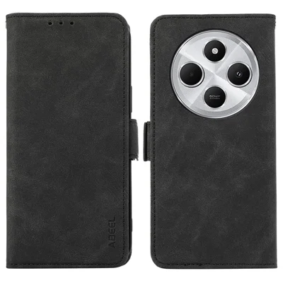 ABEEL For Xiaomi Poco C75 4G / Redmi 14R 5G / 17C 4G / 14C 4G Case PU Leather Folio Stand View RFID Blocking Phone Cover - Black