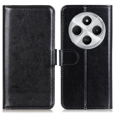 Voor Xiaomi Poco C75 4G / Redmi 14R 5G / 14C 4G hoesje Crazy Horse-structuur PU-leer standaardhoes - Zwart