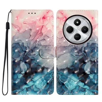 Telefoonhoesje voor Xiaomi Poco C75 4G / Redmi 14R 5G / 14C 4G van PU-leer met 3D patroonprint, portemonnee - Roze Blauw Marmer