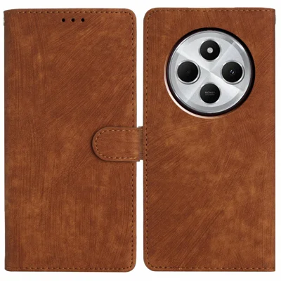 For Xiaomi Poco C75 4G / Redmi 14R 5G / 14C 4G Case with Card Clots Skin-Touch PU Leather Phone Cover Stand - Brown