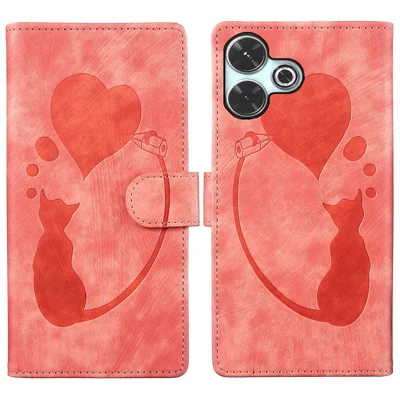 For Xiaomi Redmi 13 4G / 13 5G Case Heart Cat Folding Stand PU Leather Phone Cover - Pink