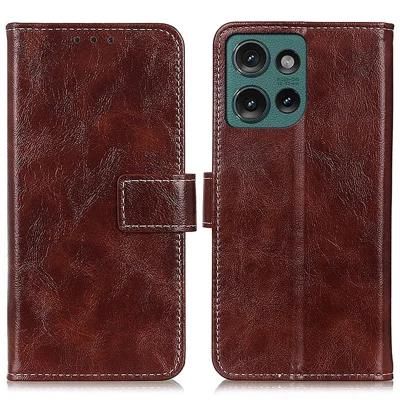 Voor Motorola Edge 50 5G hoesje met lederen textuur in crazy horse-stijl, portemonnee hoes - Bruin