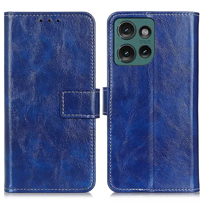 Voor Motorola Edge 50 5G hoesje met gekke paardenstructuur Lederen telefoonportemonnee hoes - Blauw