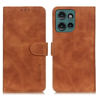 KHAZNEH For Motorola Edge 50 5G Case Retro PU Leather Wallet Stand Phone Cover - Brown