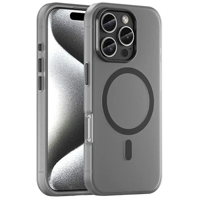 For iPhone 16 Pro Case Compatible with MagSafe TPU + PC Slim Matte Translucent Phone Cover - Black