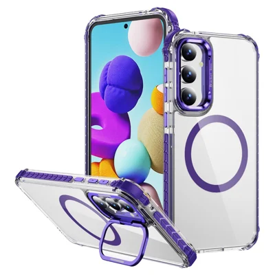 For Samsung Galaxy S23 FE Clear Phone Case with Lens Kickstand Cover Magnetic Case - Purple