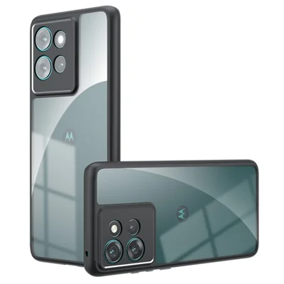 For Motorola Edge 50 5G Case Skin-Touch TPU + PC Matte Phone Back Cover, Transparent Black