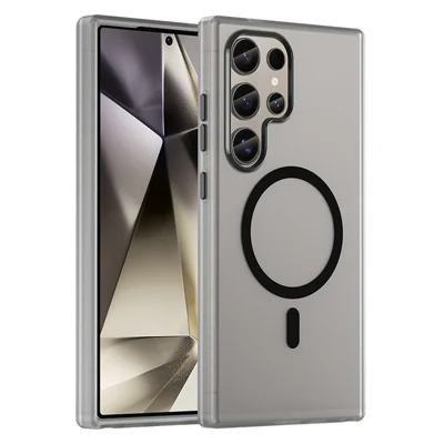 For Samsung Galaxy S23 Ultra Magnetic Case TPU + PC Slim Matte Translucent Phone Cover - Black