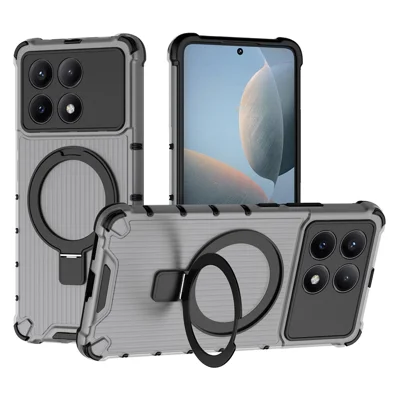 For Xiaomi Redmi K70E 5G  /  Poco X6 Pro 5G Magnetic Case with Kickstand PC+TPU Phone Cover - Grey