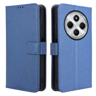 For Xiaomi Poco C75 4G / Redmi 14R 5G / 17C 4G / 14C 4G / 14C 5G / A4 5G / A3 Pro 4G Case PU Leather Diamond Texture Wallet Phone Cover - Blue