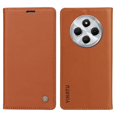 YIKATU YK-001 For Xiaomi Poco C75 4G / Redmi 17C 4G / 14R 5G / 14C 4G Case Stand Leather Phone Cover Strong Magnetic Closure - Brown