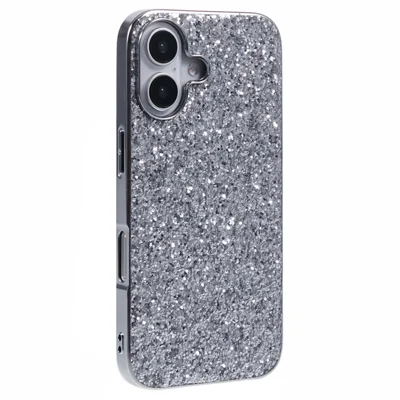 For iPhone 16 Case TPU + PC Sparkling Glitter Phone Back Cover - Silver