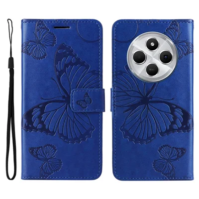 For Xiaomi Poco C75 4G / Redmi 17C 4G / 14R 5G / 14C 4G Wallet Case Floral Butterfly Imprinted Leather Phone Cover Stand - Blue