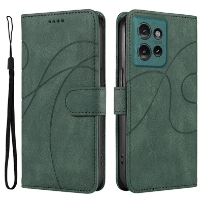 Voor Motorola Edge 50 5G Hoesje Stand Wallet Leren Telefoonhoes met Gebogen Lijn Polsbandje - Groen
