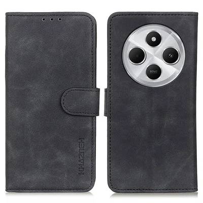 KHAZNEH For Xiaomi Poco C75 4G / Redmi 14R 5G / 14C 4G Case Retro PU Leather Wallet Stand Phone Cover - Black